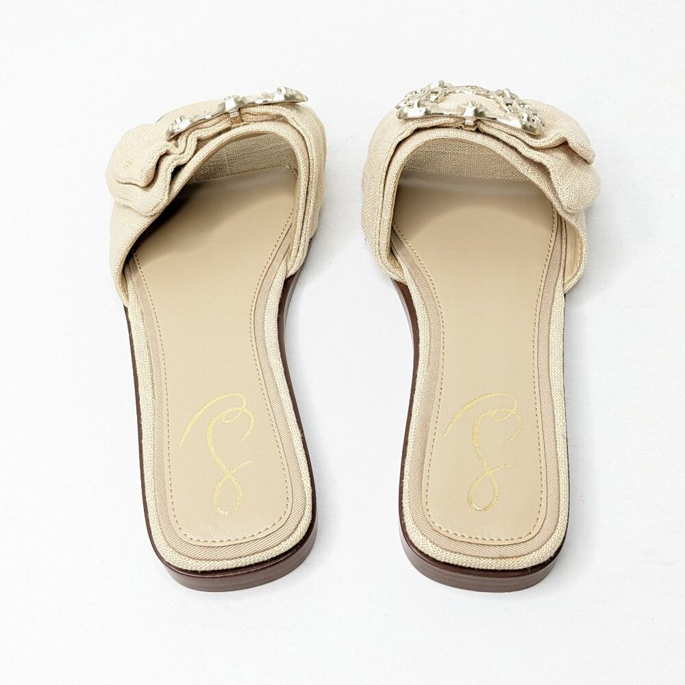 Sam Edelman Beige Bow Slide Sandals with Silver Buckle - Picture 5 of 7